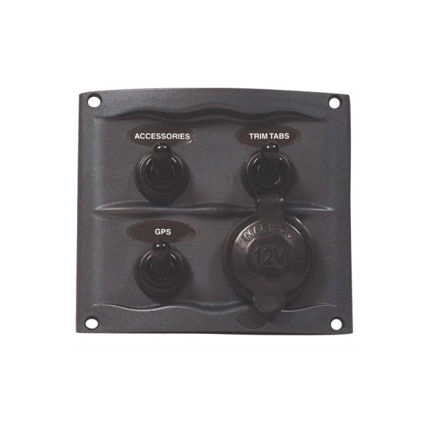 3 Gang Splash Proof Switch Panel w/Power Socket (Grey)